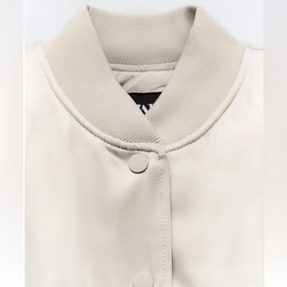 Zara satin effect crop bomber Sand color NWT - Picture 7 of 7